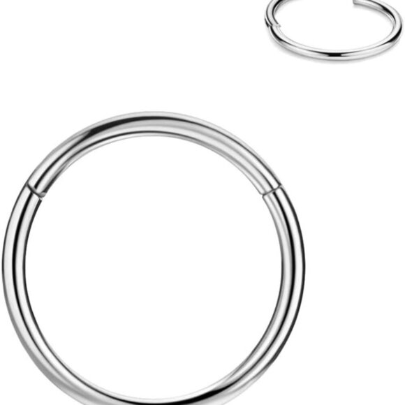 Silver 18G Surgical Steel Hinged Nose Ring Hoop 8mm for Nostrils Helix Cartilage - Picture 1 of 6